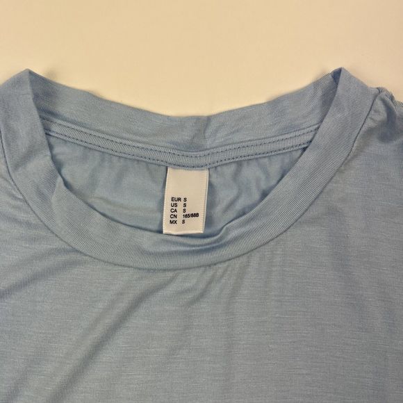 Maternity Hi-Lo Short Sleeve Shirt Blue Peplum Baby Shower Gender Reveal Small - Picture 6 of 7